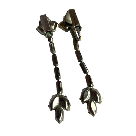 Vintage Rhinestone Clip On Non-Pierced Earrings 2 Inch Drop - Picture 6 of 6